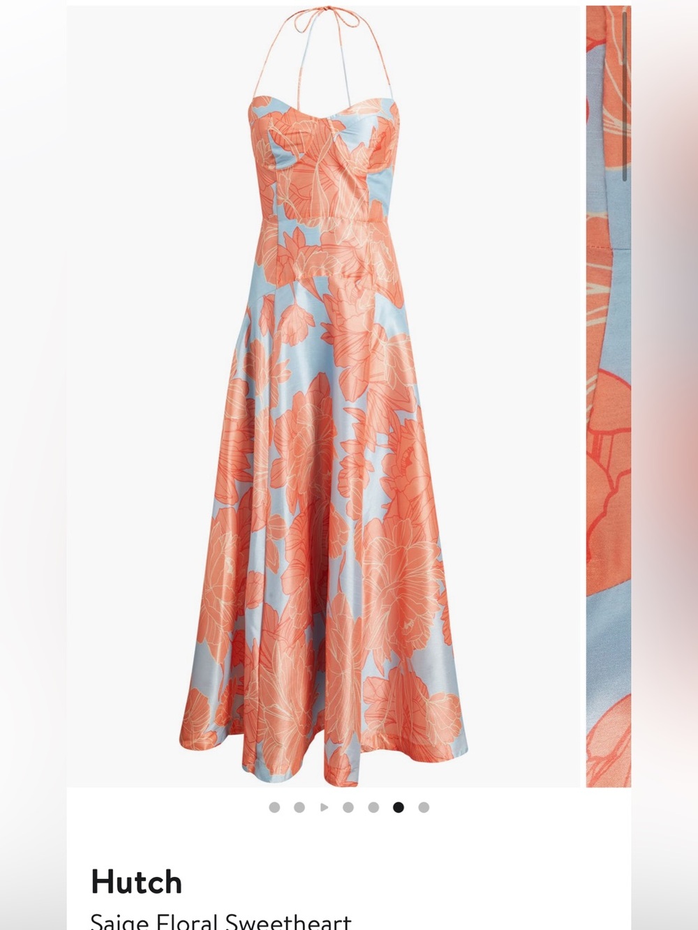 Hutch Coral Floral Sweetheart Maxi Dress in Sky Blue